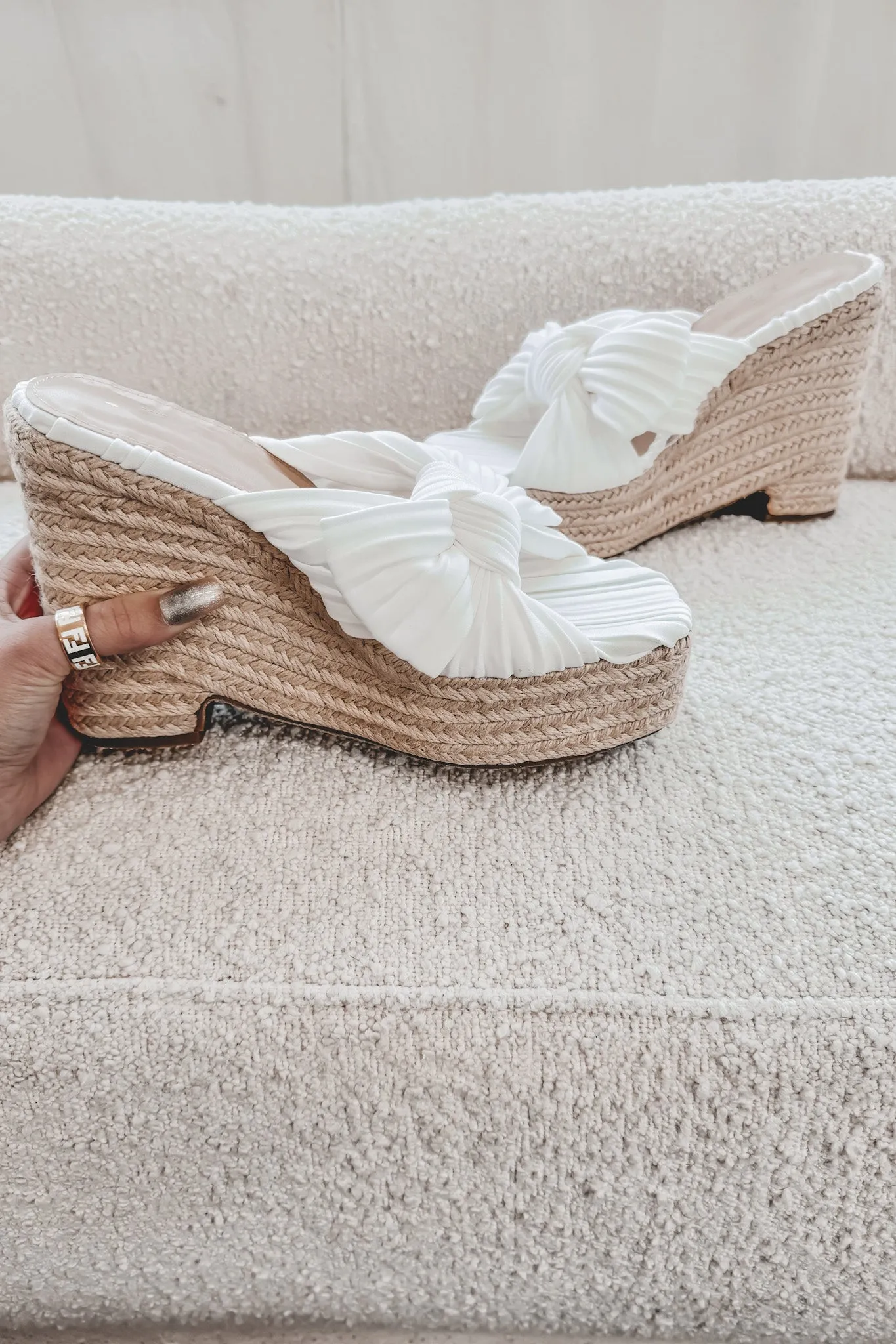 A Walk In The Sunset White Braided Wedge Heel