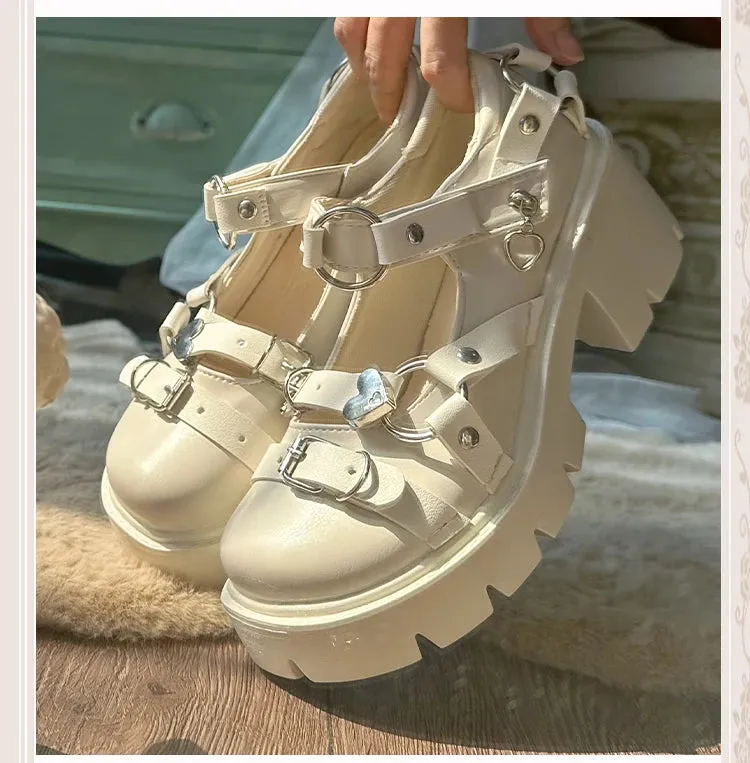 Advbridge Sweet Cool Lolita Shallow Single Shoes Sweet Girl Thick Bottom Height Boosting Buckle Y2k High Heels Round Head Shoes