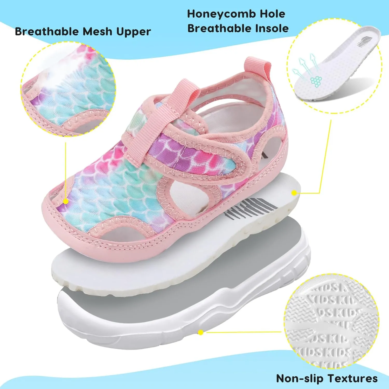 BARERUN Kids Water Shoes Boys Girls Barefoot Aqua Socks for Swim Surf Pool Beach Sport Lightweight Breathable Sandal Athletic Slip-On Sneaker for Toddler Outdoor Indoor