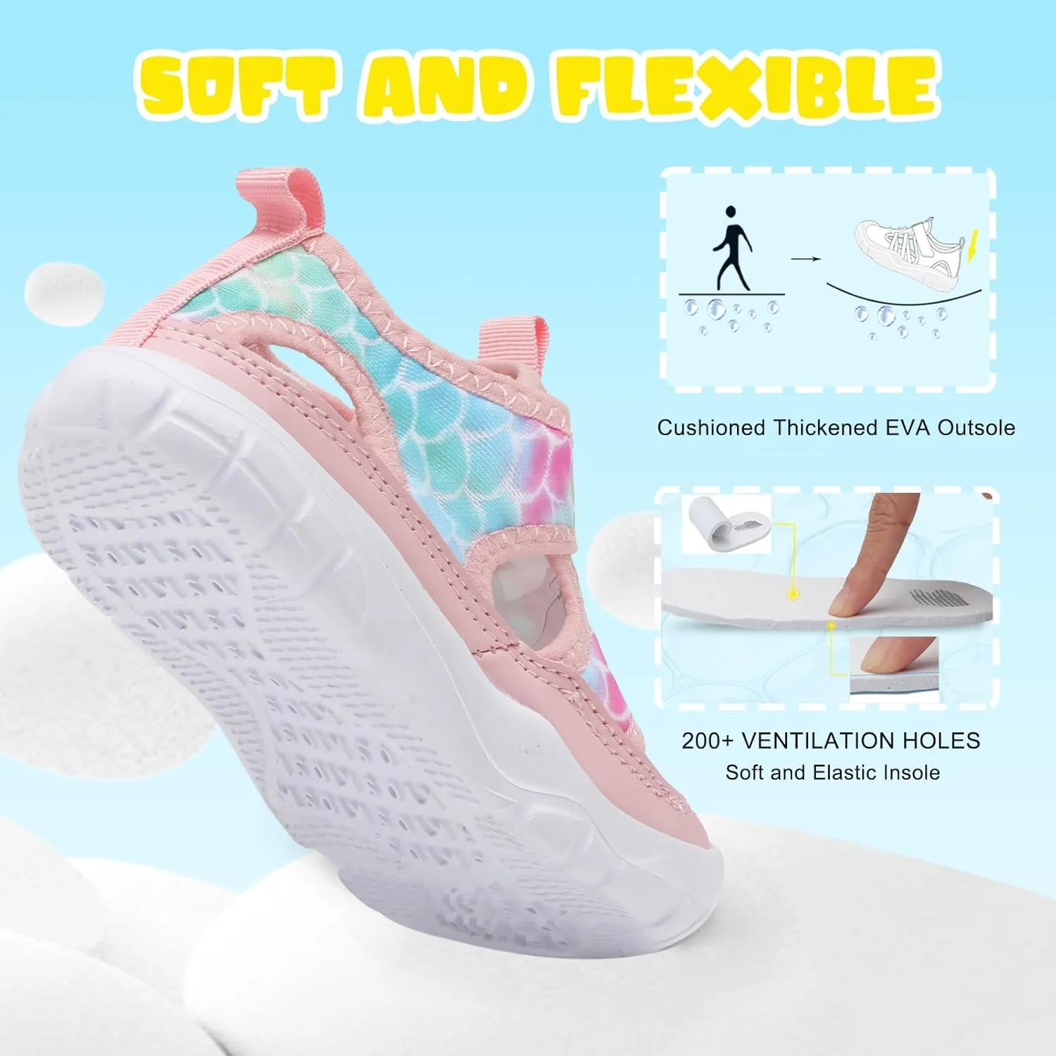 BARERUN Kids Water Shoes Boys Girls Barefoot Aqua Socks for Swim Surf Pool Beach Sport Lightweight Breathable Sandal Athletic Slip-On Sneaker for Toddler Outdoor Indoor