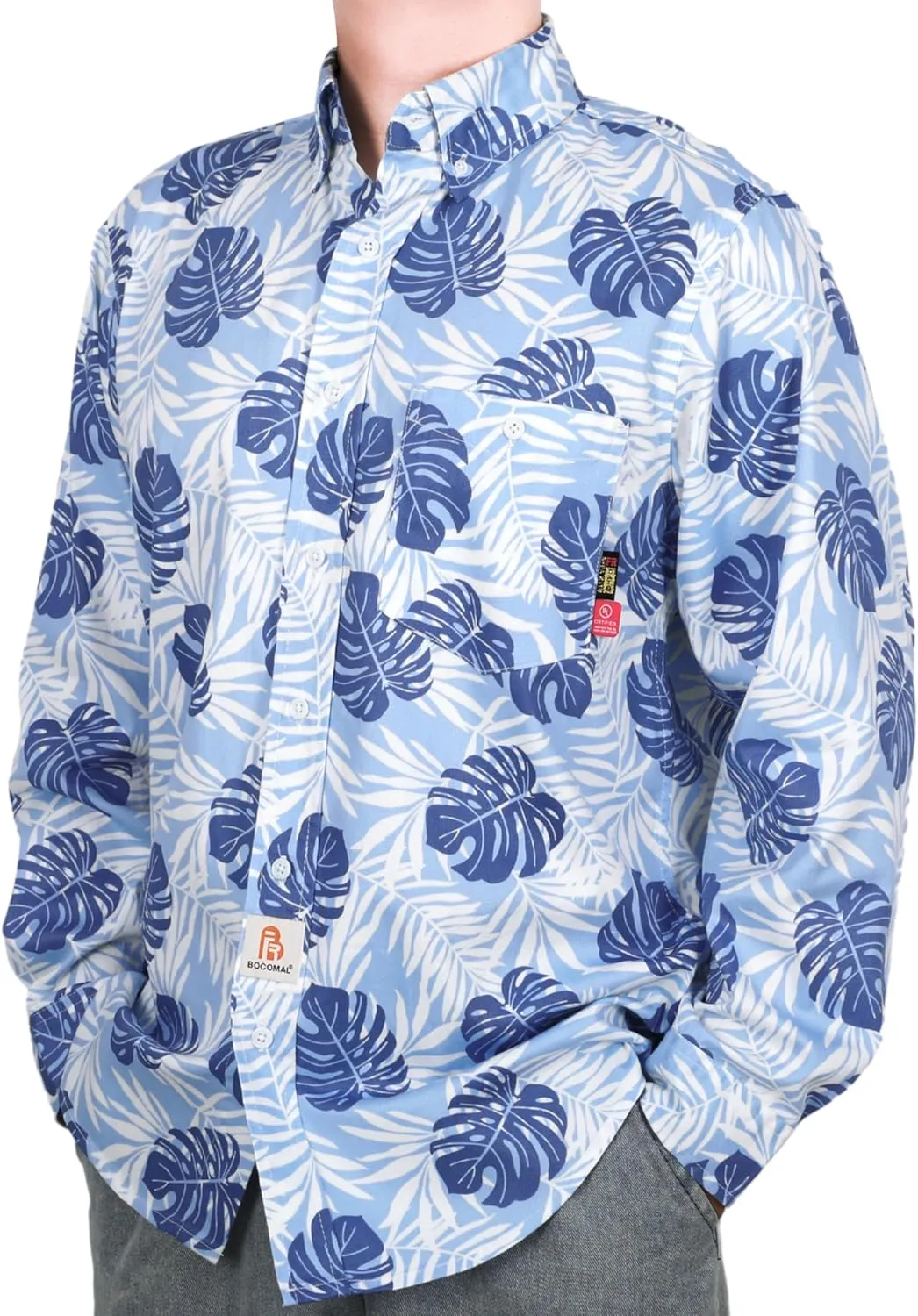 BOCOMAL FR Shirts Printed Paisley/Hawaii Lightweight Pearl Snaps Button Down Flame Resistant NFPA2112 CAT2 Work Shirt