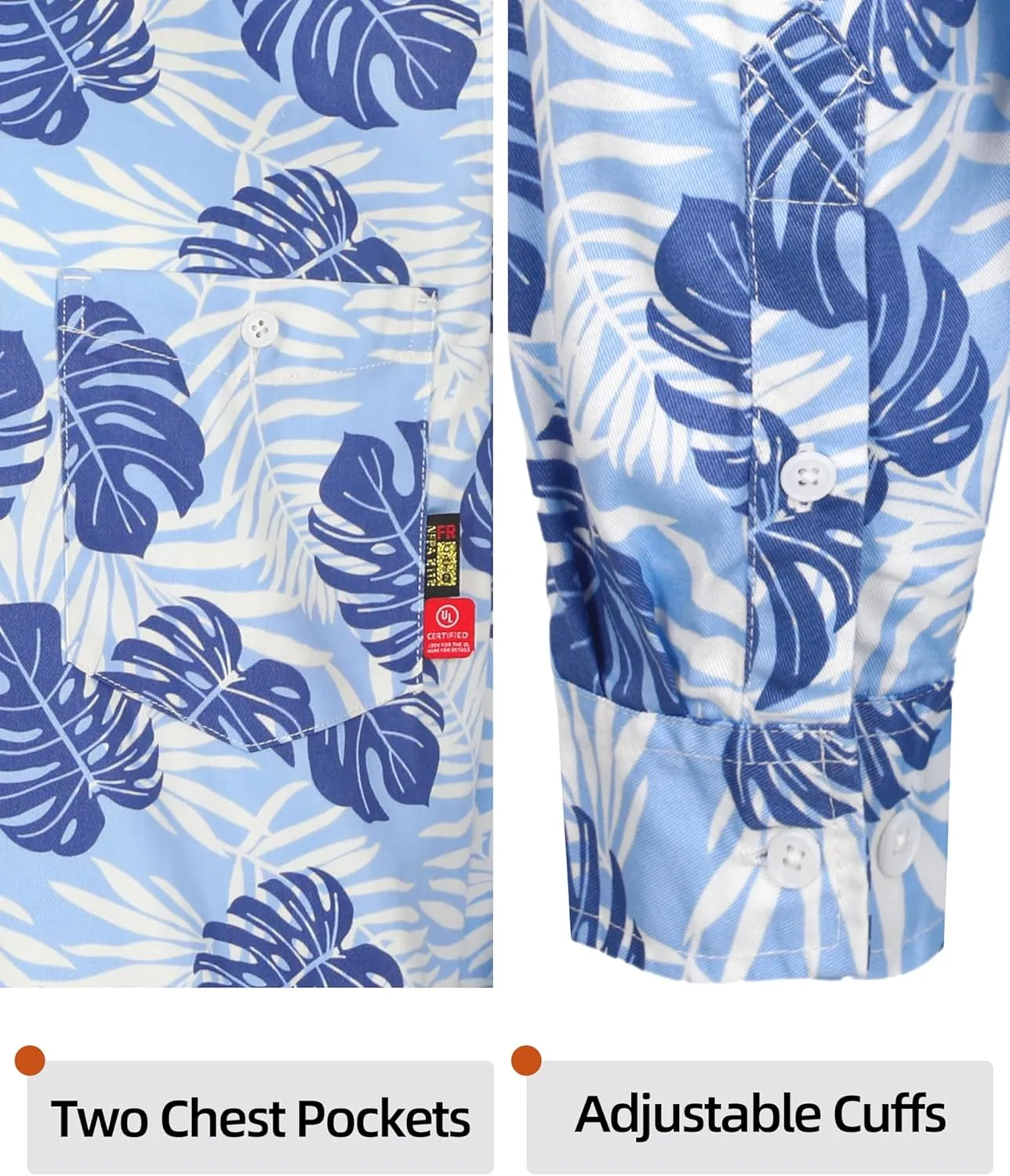 BOCOMAL FR Shirts Printed Paisley/Hawaii Lightweight Pearl Snaps Button Down Flame Resistant NFPA2112 CAT2 Work Shirt