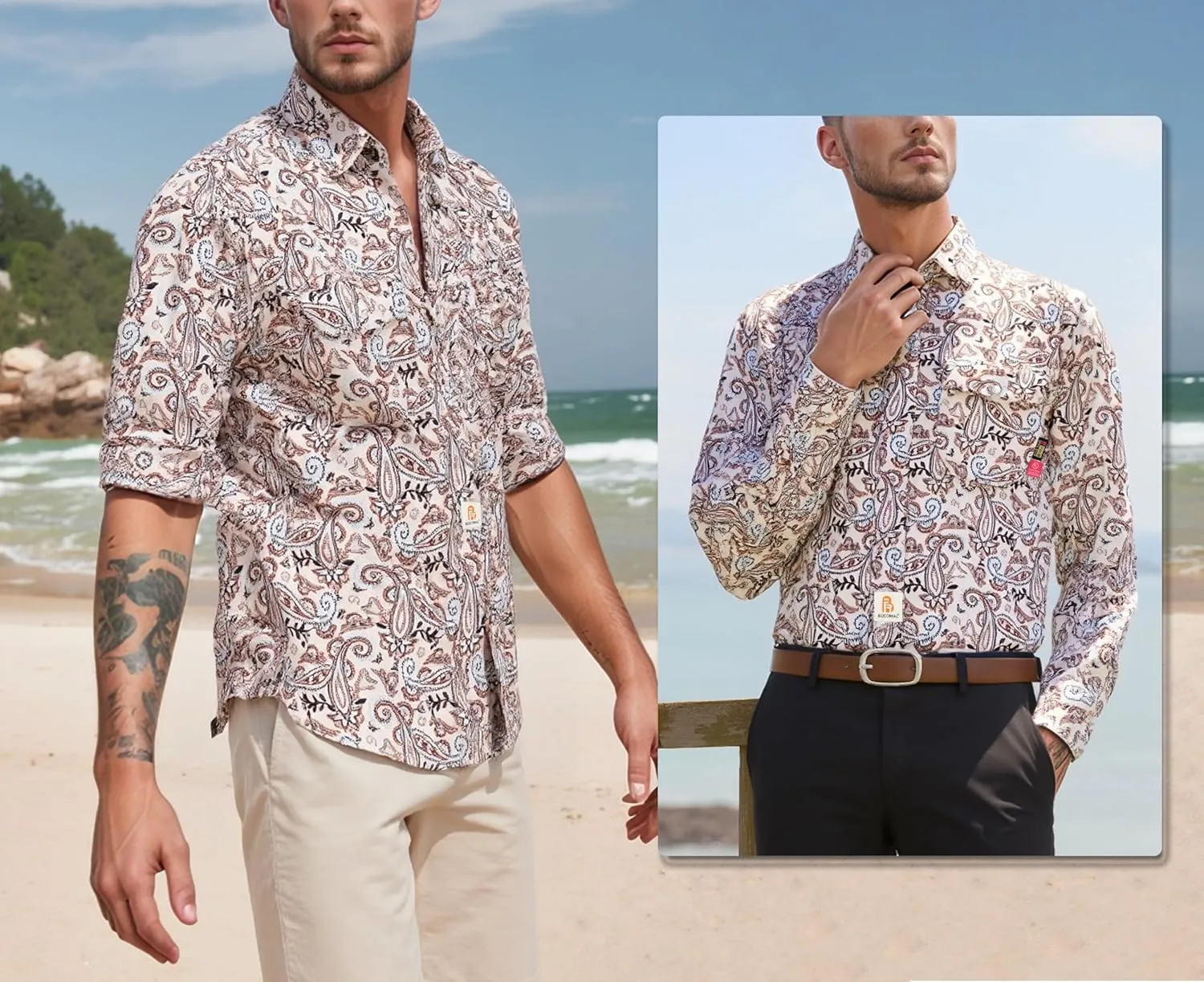 BOCOMAL FR Shirts Printed Paisley/Hawaii Lightweight Pearl Snaps Button Down Flame Resistant NFPA2112 CAT2 Work Shirt