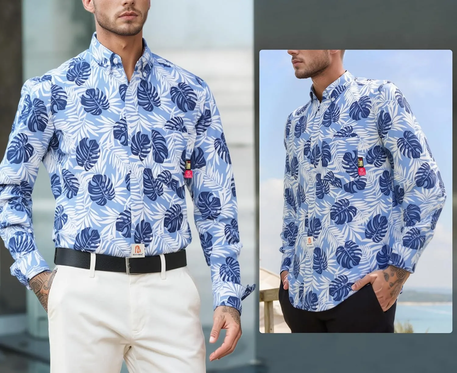 BOCOMAL FR Shirts Printed Paisley/Hawaii Lightweight Pearl Snaps Button Down Flame Resistant NFPA2112 CAT2 Work Shirt