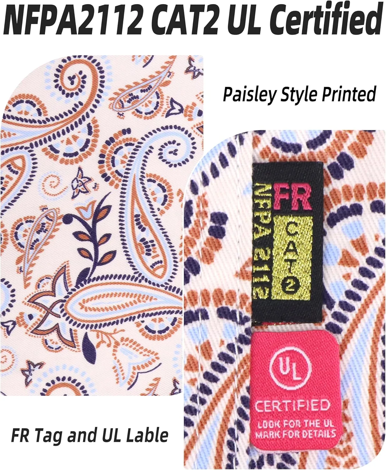 BOCOMAL FR Shirts Printed Paisley/Hawaii Lightweight Pearl Snaps Button Down Flame Resistant NFPA2112 CAT2 Work Shirt
