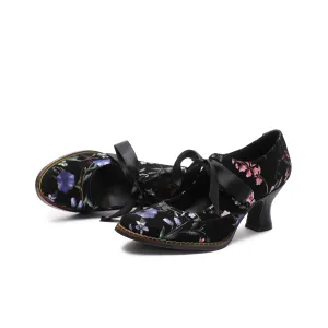 CrazycatZ Women's Leather Mary Jane Shoes Mary Jane Colorful Leather Oxfords Vintage Leather Pumps