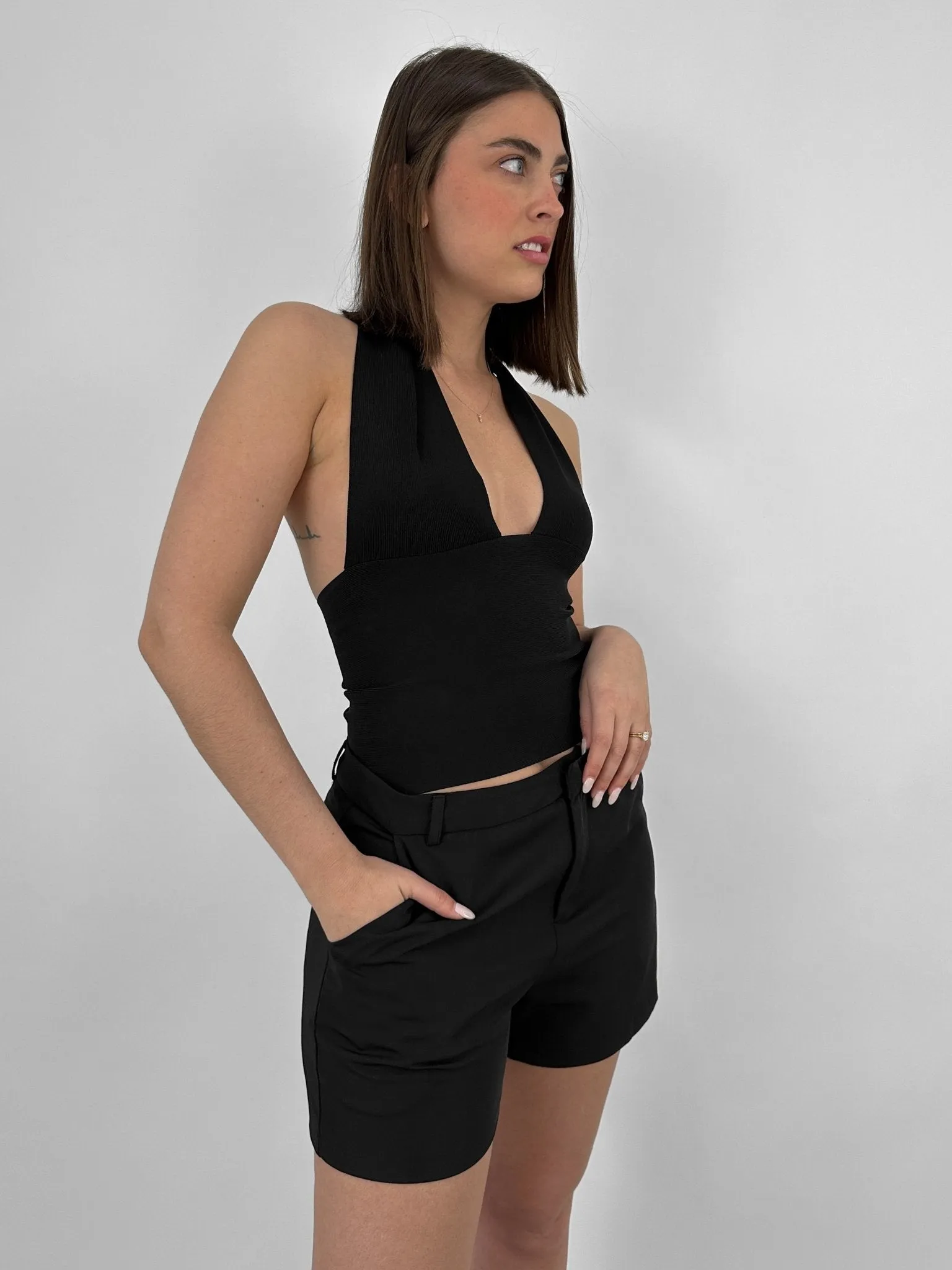 Deep V Knit Halter Top