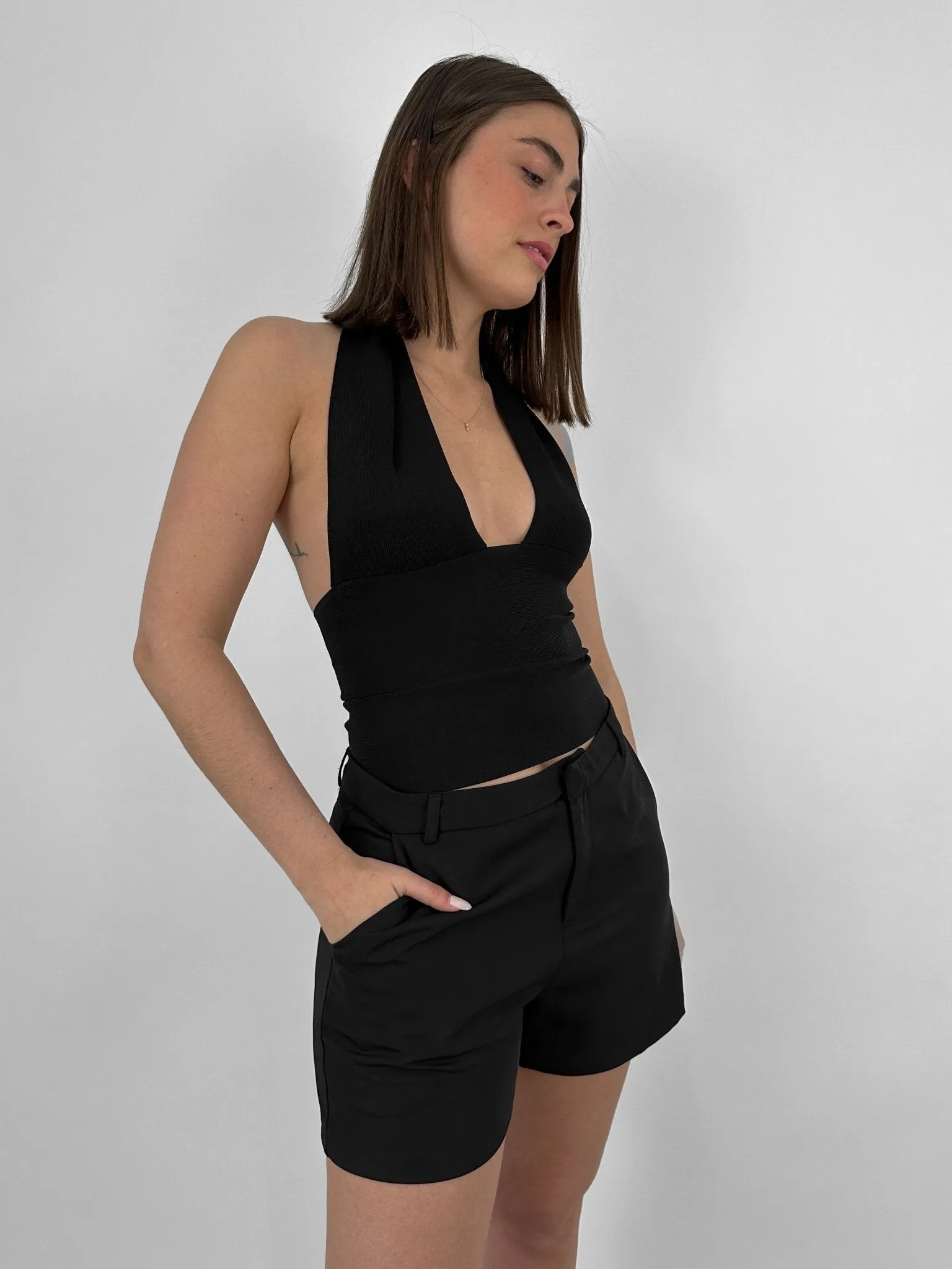 Deep V Knit Halter Top