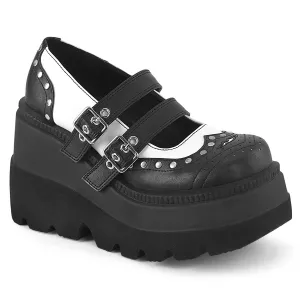 Demonia SHAKER-27 | Black & White Vegan Leather Mary Janes
