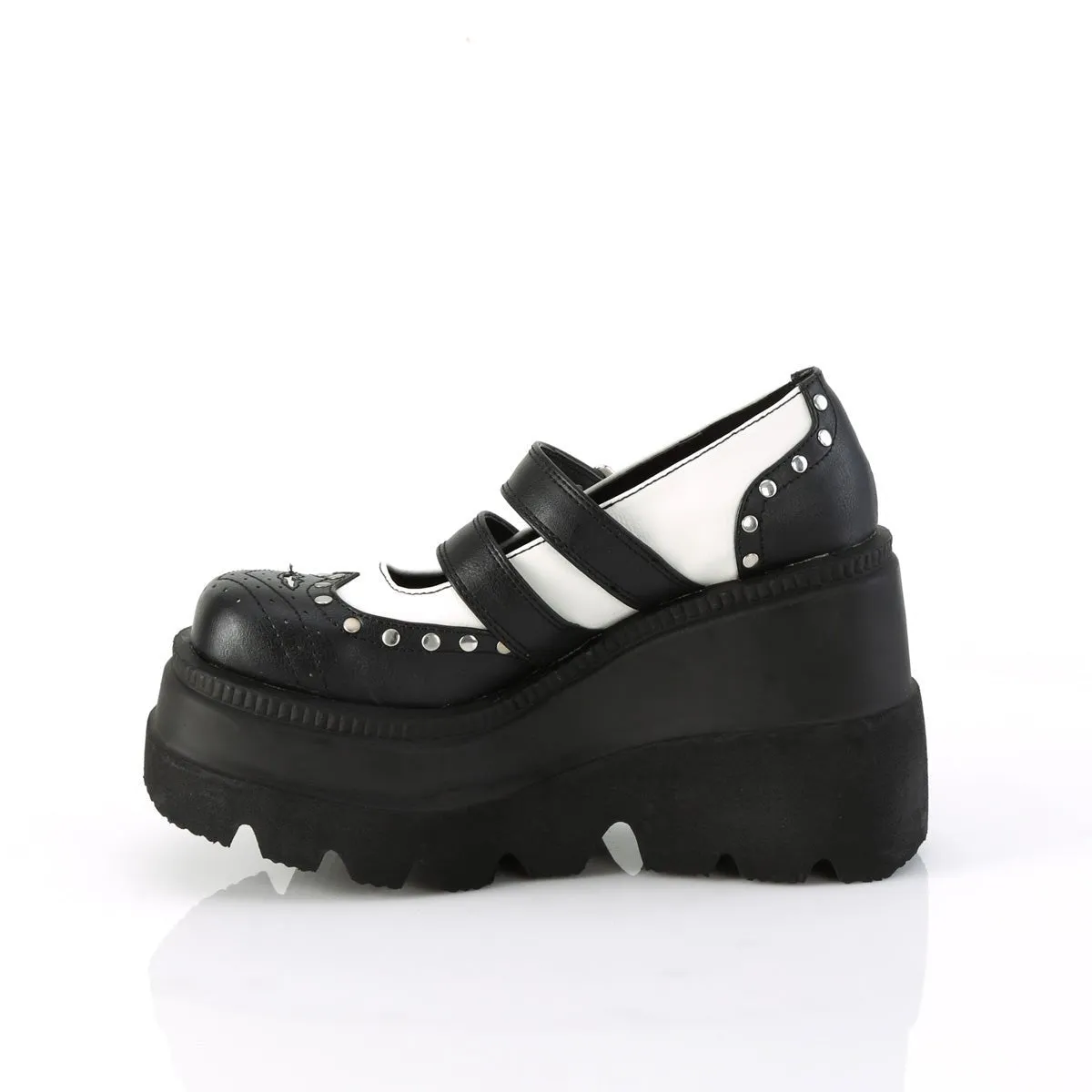 Demonia SHAKER-27 | Black & White Vegan Leather Mary Janes