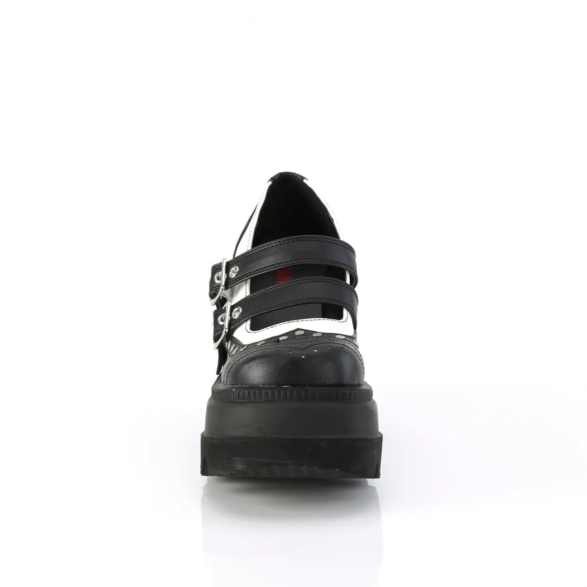 Demonia SHAKER-27 | Black & White Vegan Leather Mary Janes