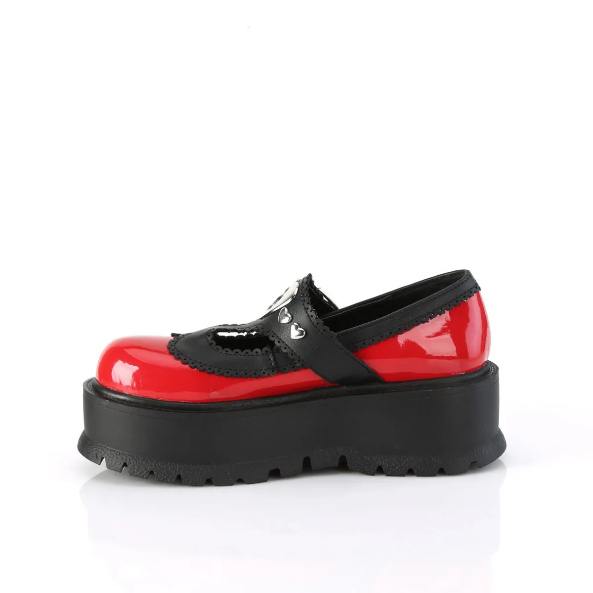 Demonia SLACKER-23 | Red & Black Vegan Leather Mary Janes