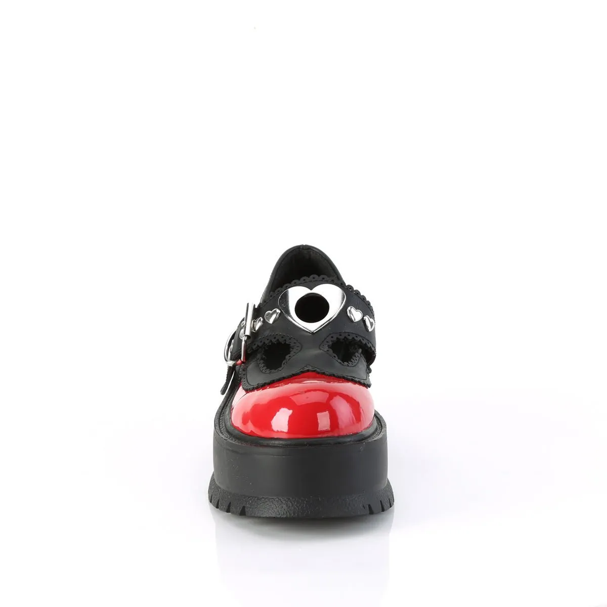Demonia SLACKER-23 | Red & Black Vegan Leather Mary Janes