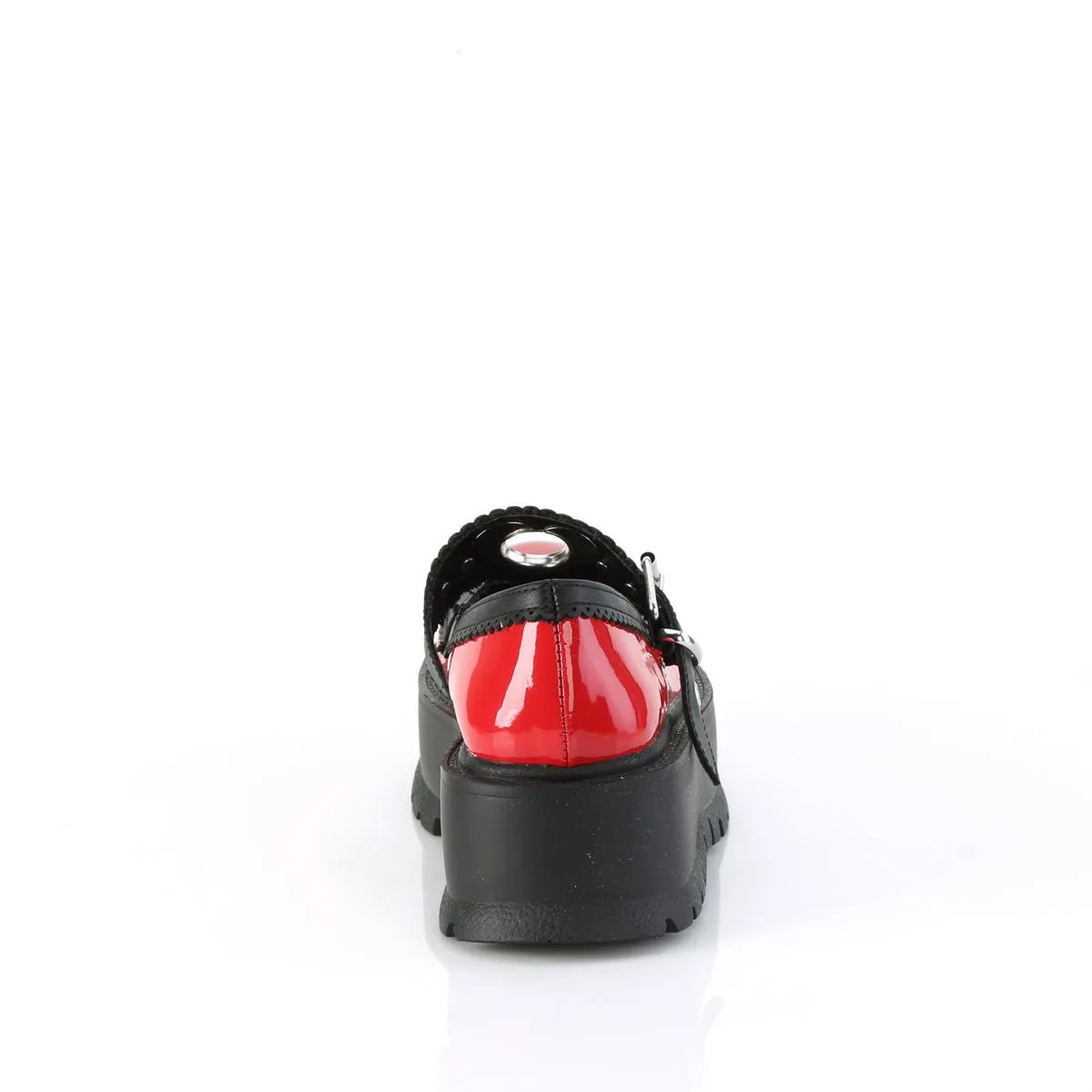Demonia SLACKER-23 | Red & Black Vegan Leather Mary Janes