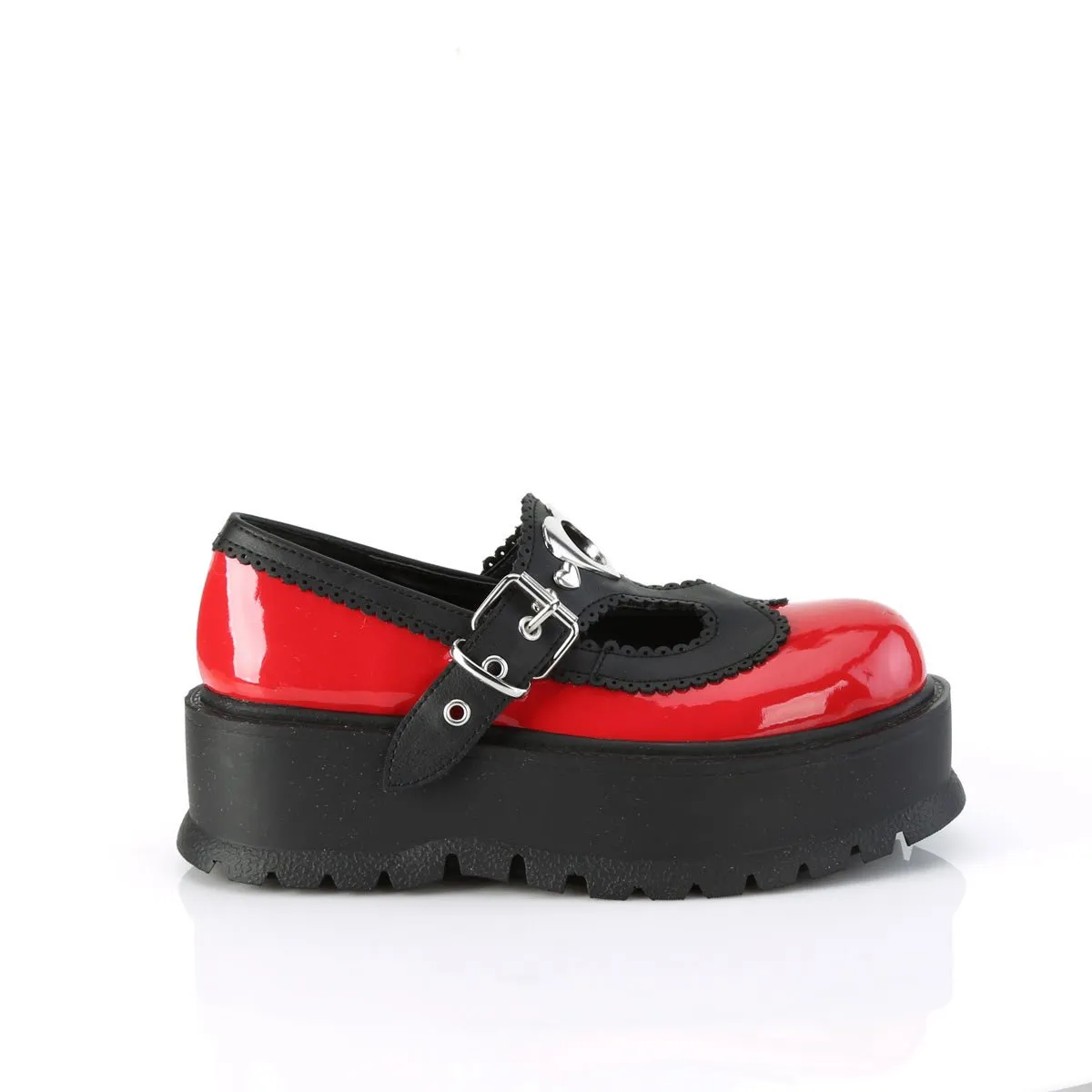 Demonia SLACKER-23 | Red & Black Vegan Leather Mary Janes