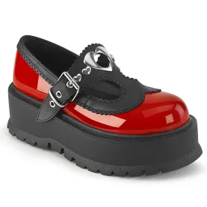 Demonia SLACKER-23 | Red & Black Vegan Leather Mary Janes