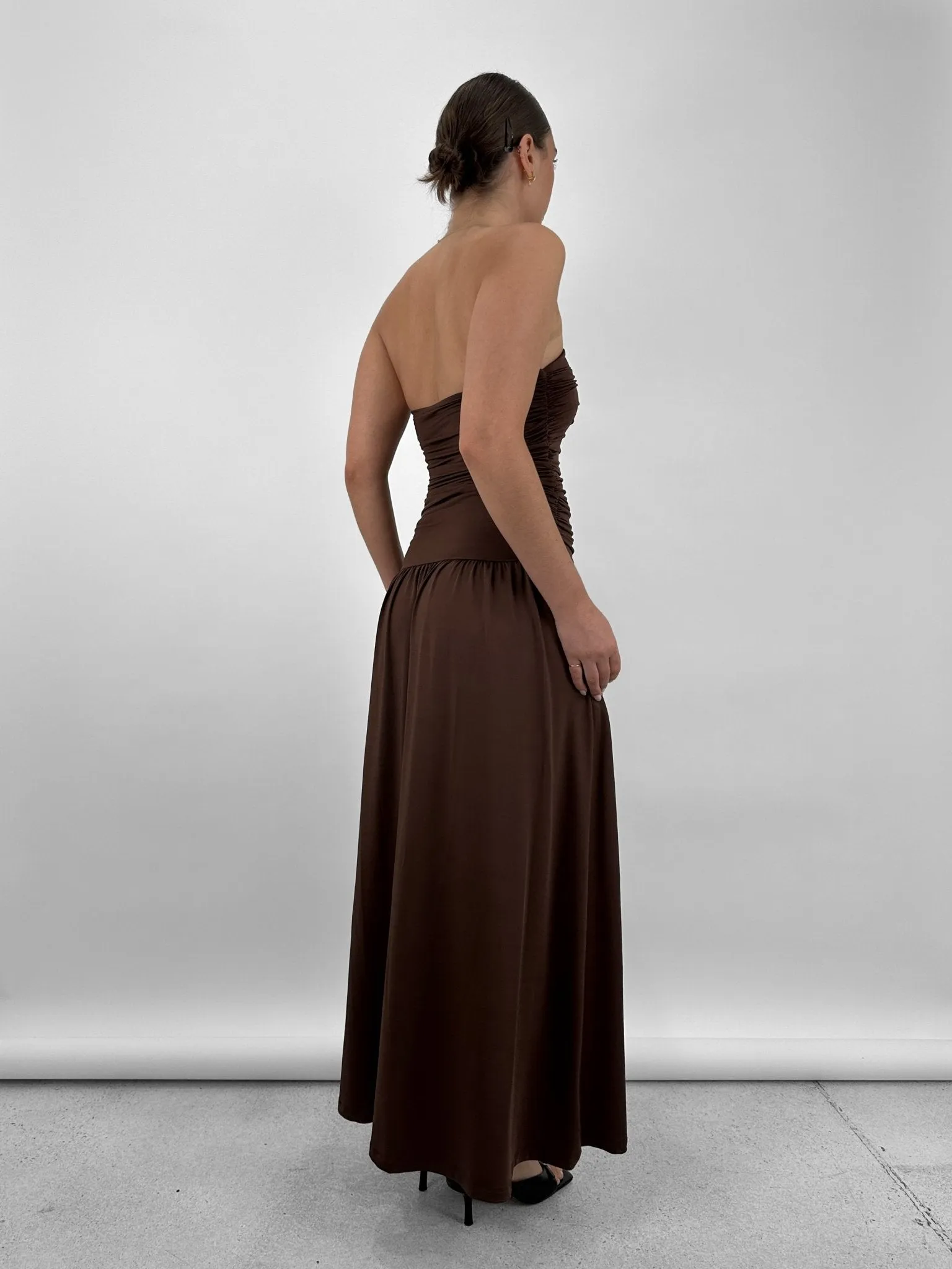 Drop Waist Ruched Midi Tube Dress