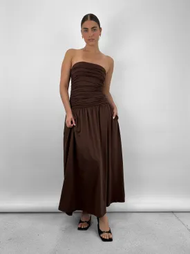 Drop Waist Ruched Midi Tube Dress