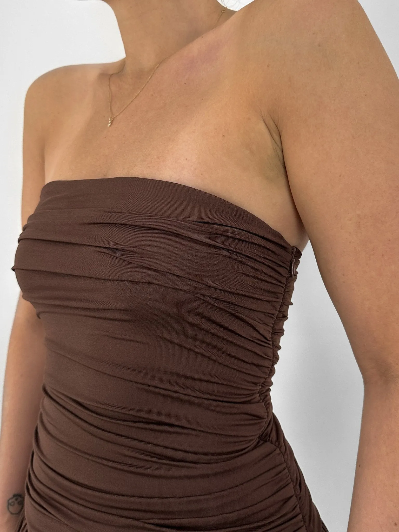 Drop Waist Ruched Midi Tube Dress