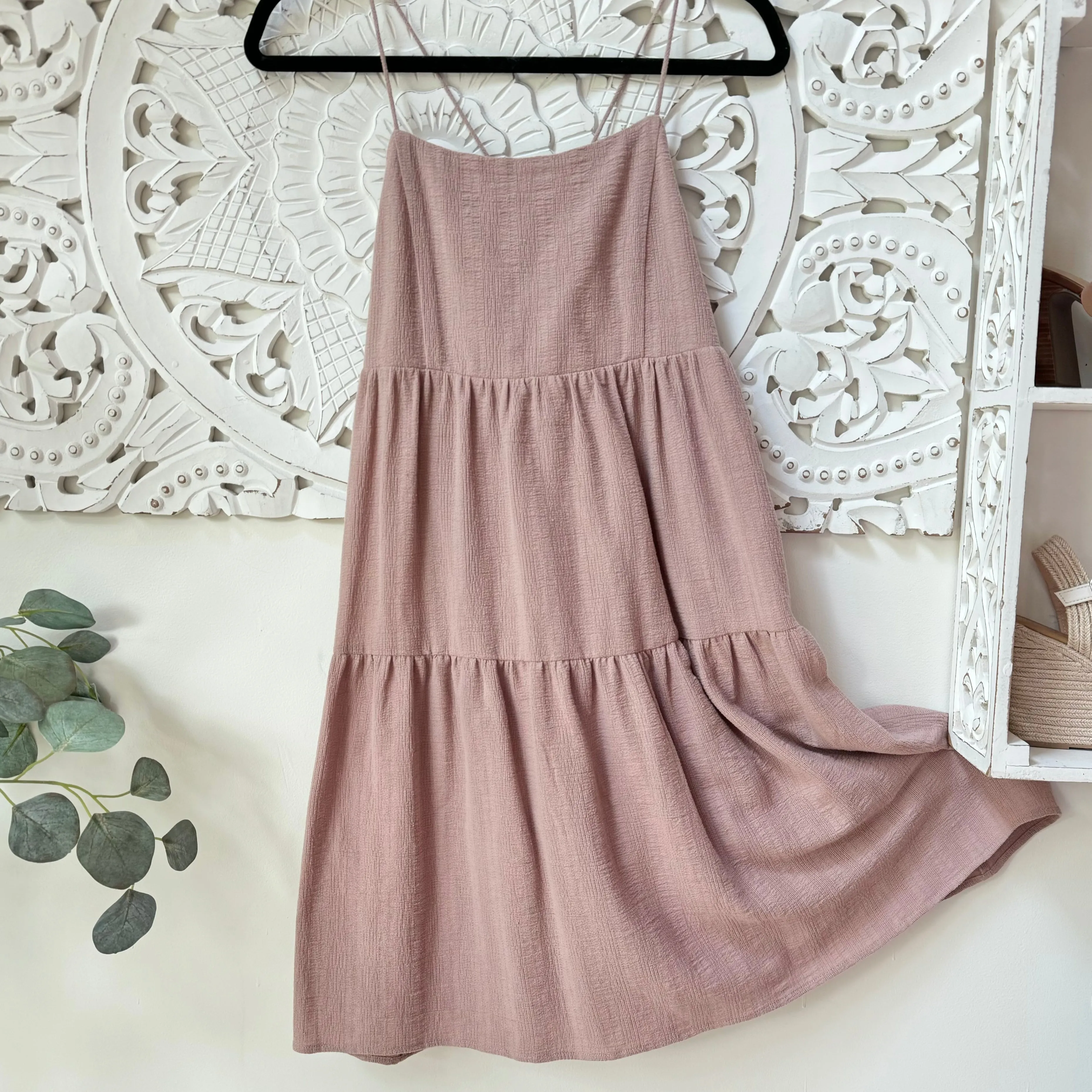 Dusty Pink Rope Strap Linen Dress