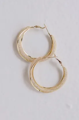 Fallon Metallic Mesh Hoop Earrings Gold