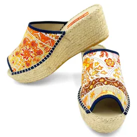 FLEURS Orange Modern Wedge Espadrilles