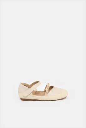 Girls Cream Chain Embellished Espadrille