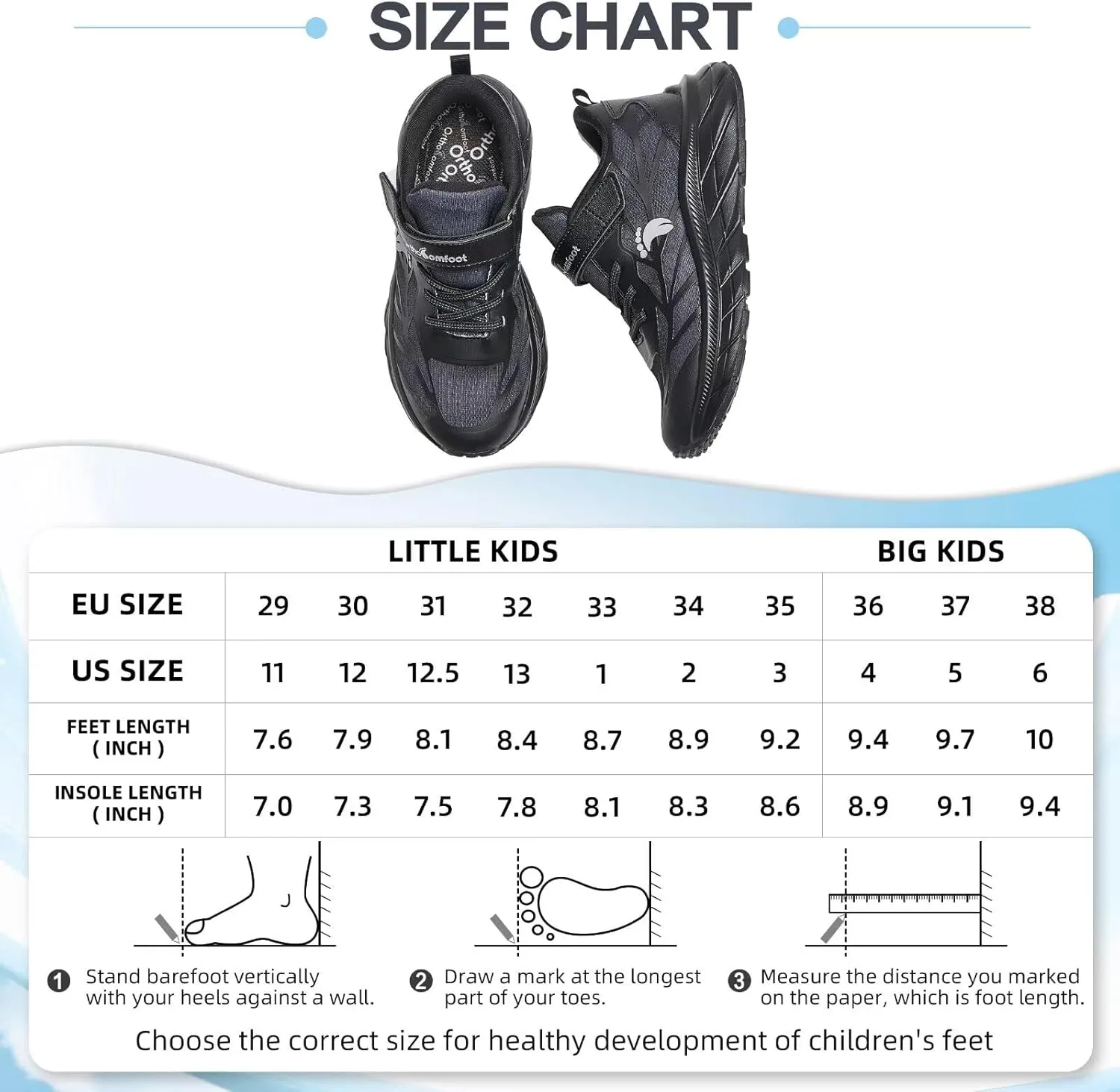 Kids Orthopedic Tennis Shoes for Boys and Girls: Comfortable Casual Plantar Fasciitis Arch Support Athletic Running Sneakers, Orthotic Breathable School Sports Walking Shoes for Foot and Pain Relief