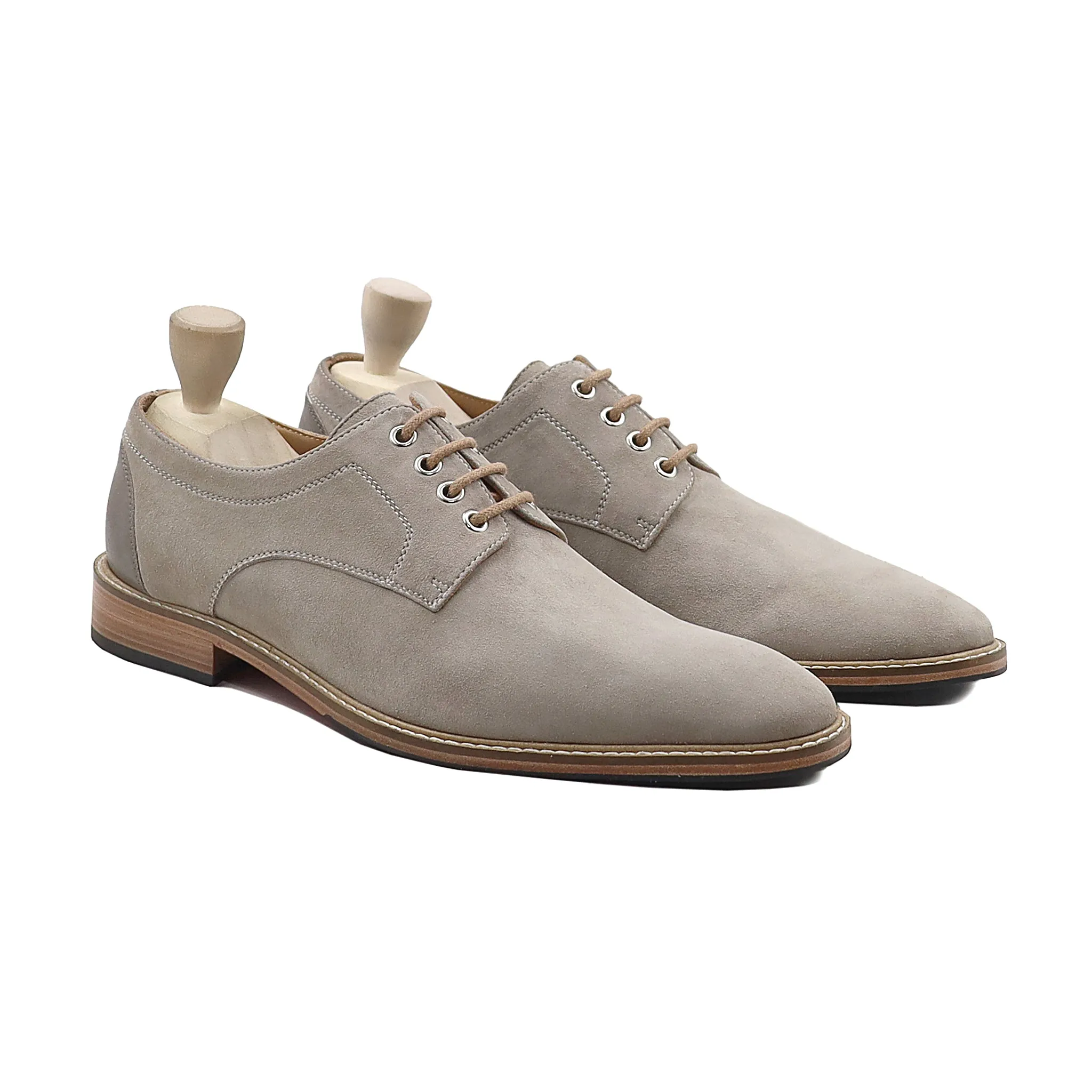 Nash - Men's Steel Grey Kid Suede Derby Shoe