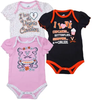NCAA Infant Girl's Virginia Cavaliers 3 Pack Creeper Bodysuit Set