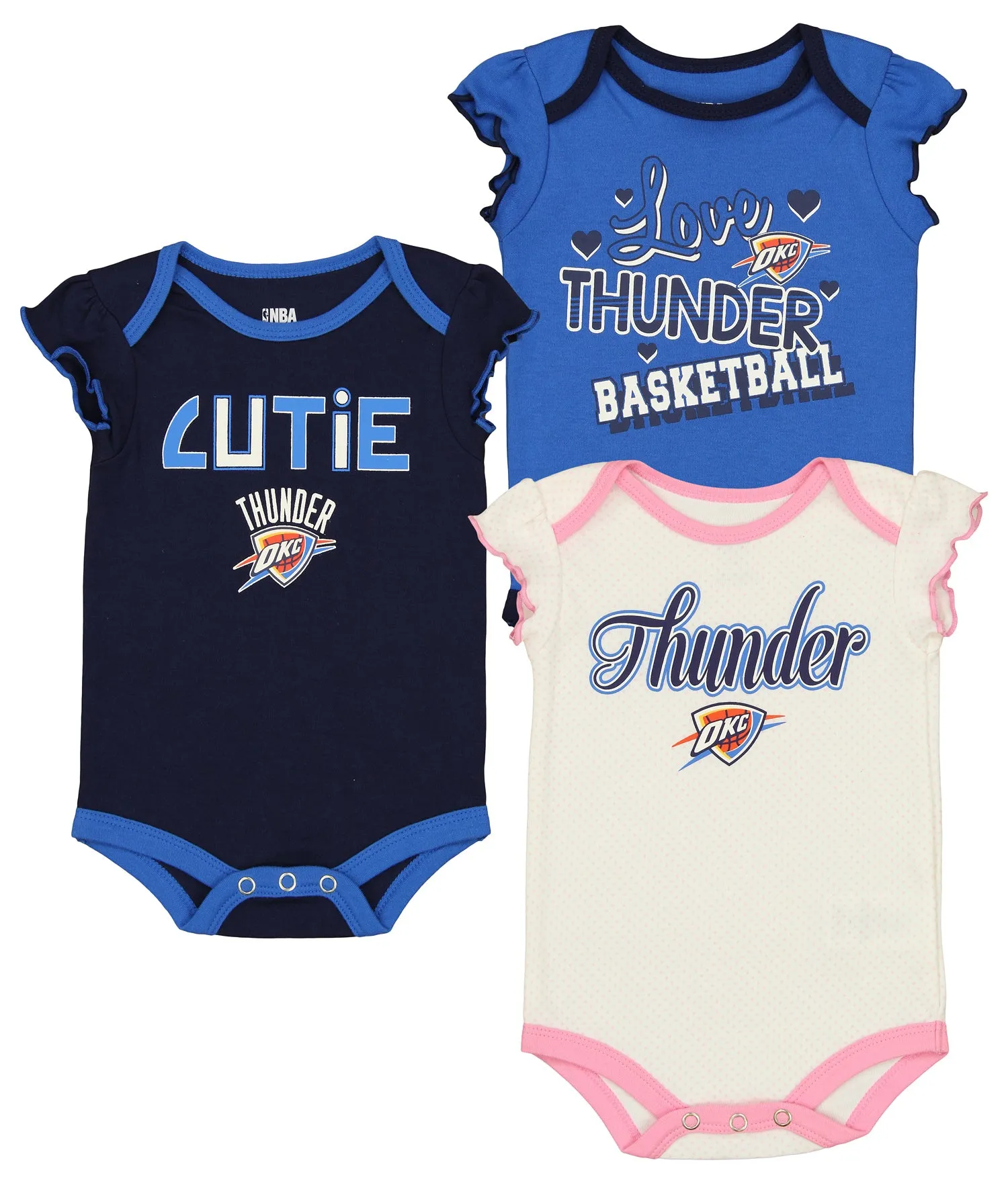 Outerstuff Oklahoma City Thunder NBA Girls Newborn Infant 3 Pack Bodysuit set