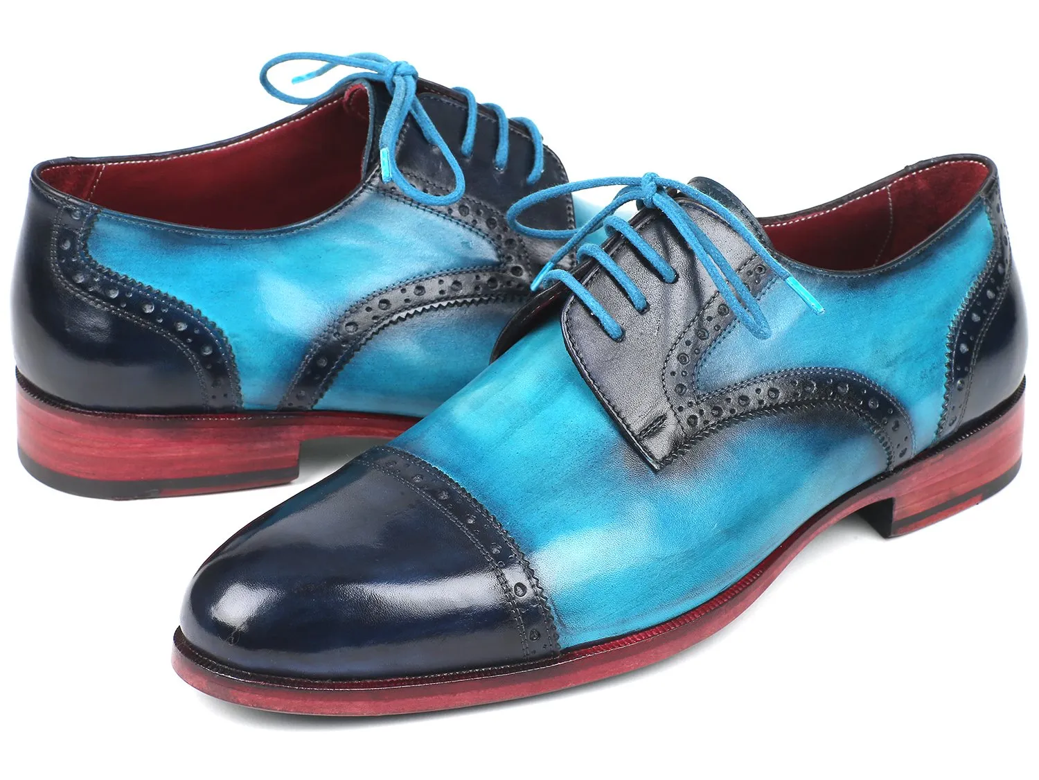 Paul Parkman Cap-Toe Derby Shoes in Blue / Turquoise