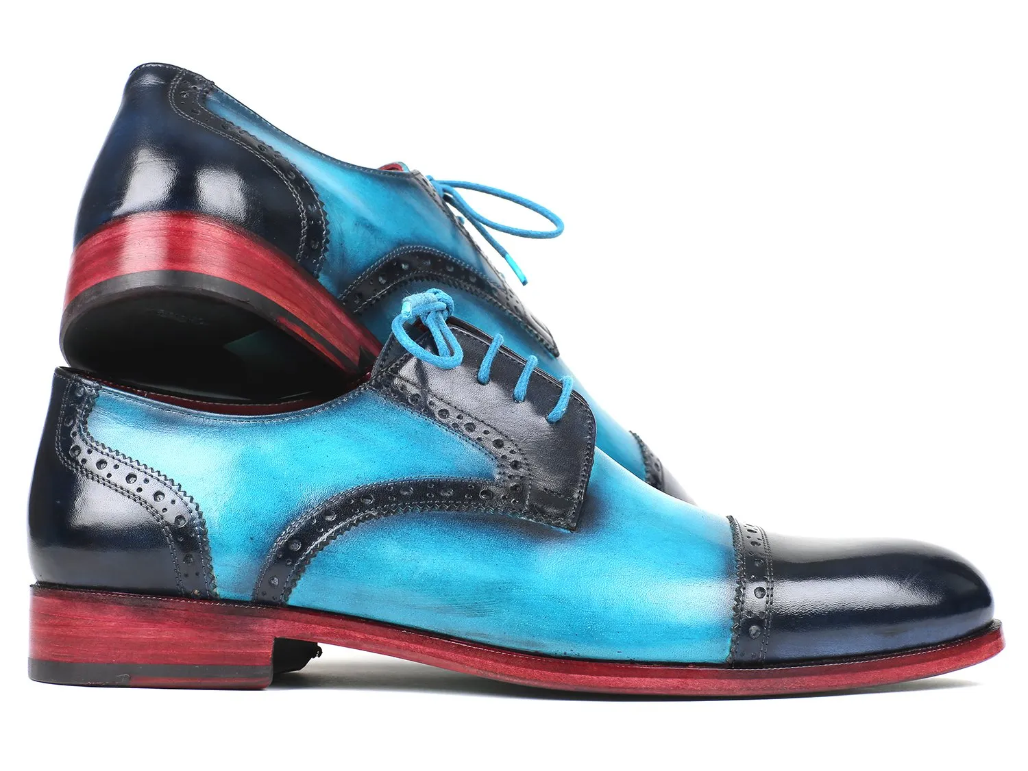 Paul Parkman Cap-Toe Derby Shoes in Blue / Turquoise