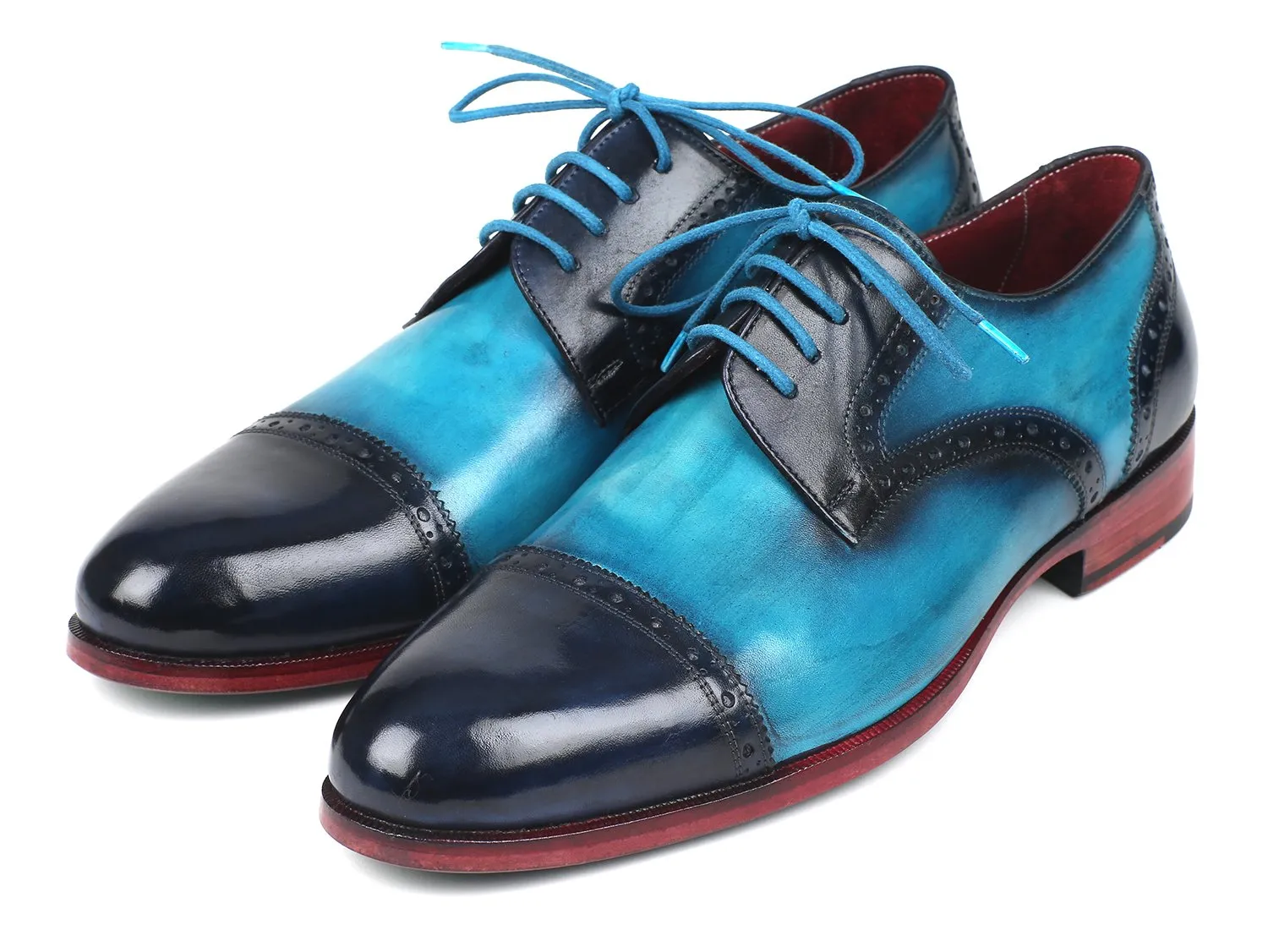 Paul Parkman Cap-Toe Derby Shoes in Blue / Turquoise