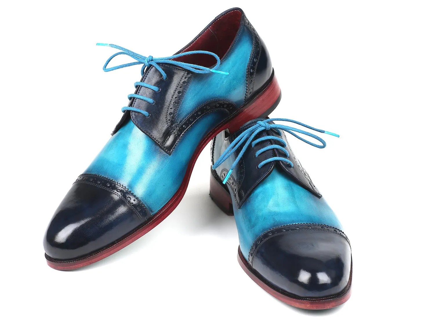 Paul Parkman Cap-Toe Derby Shoes in Blue / Turquoise