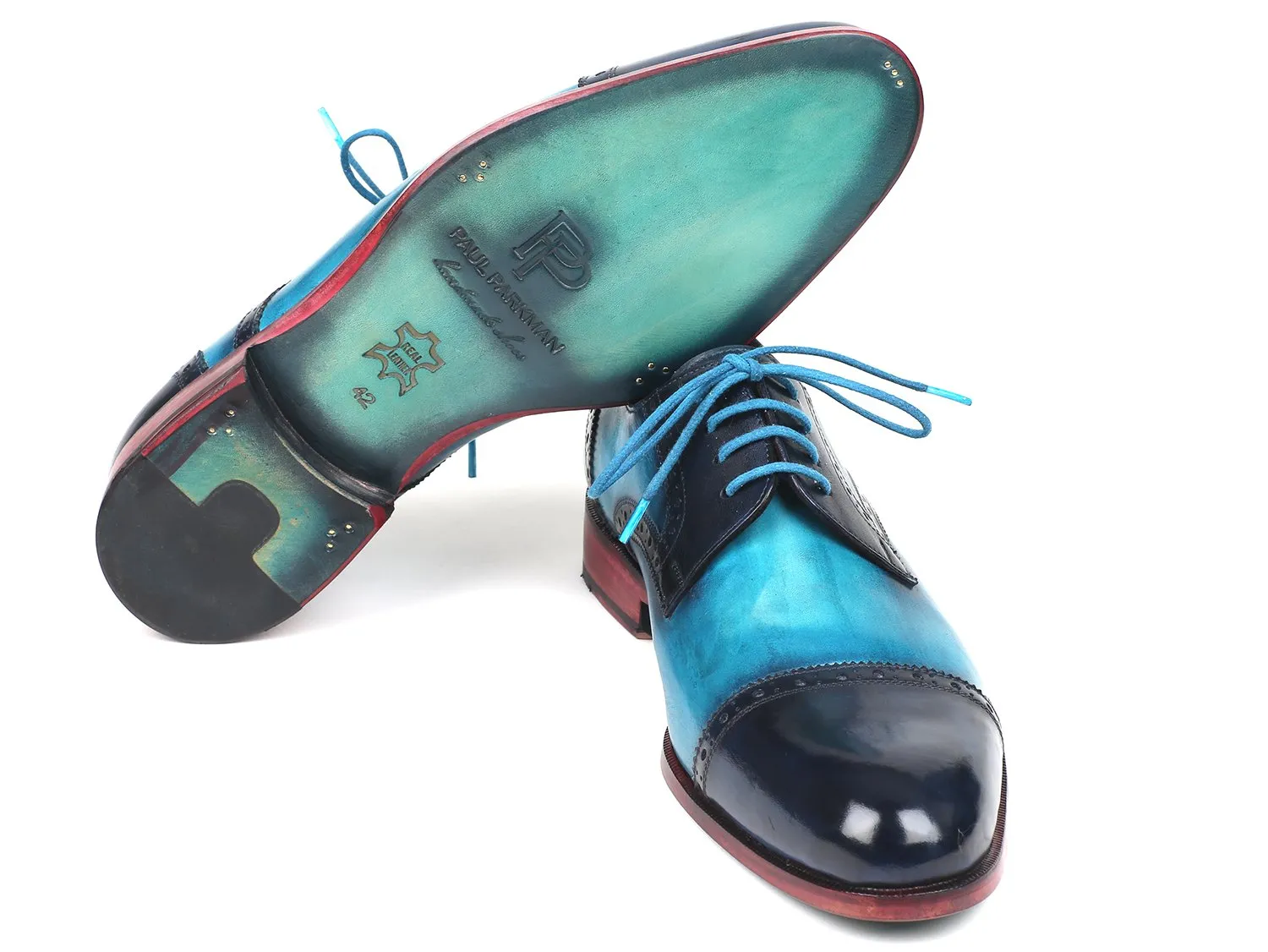 Paul Parkman Cap-Toe Derby Shoes in Blue / Turquoise