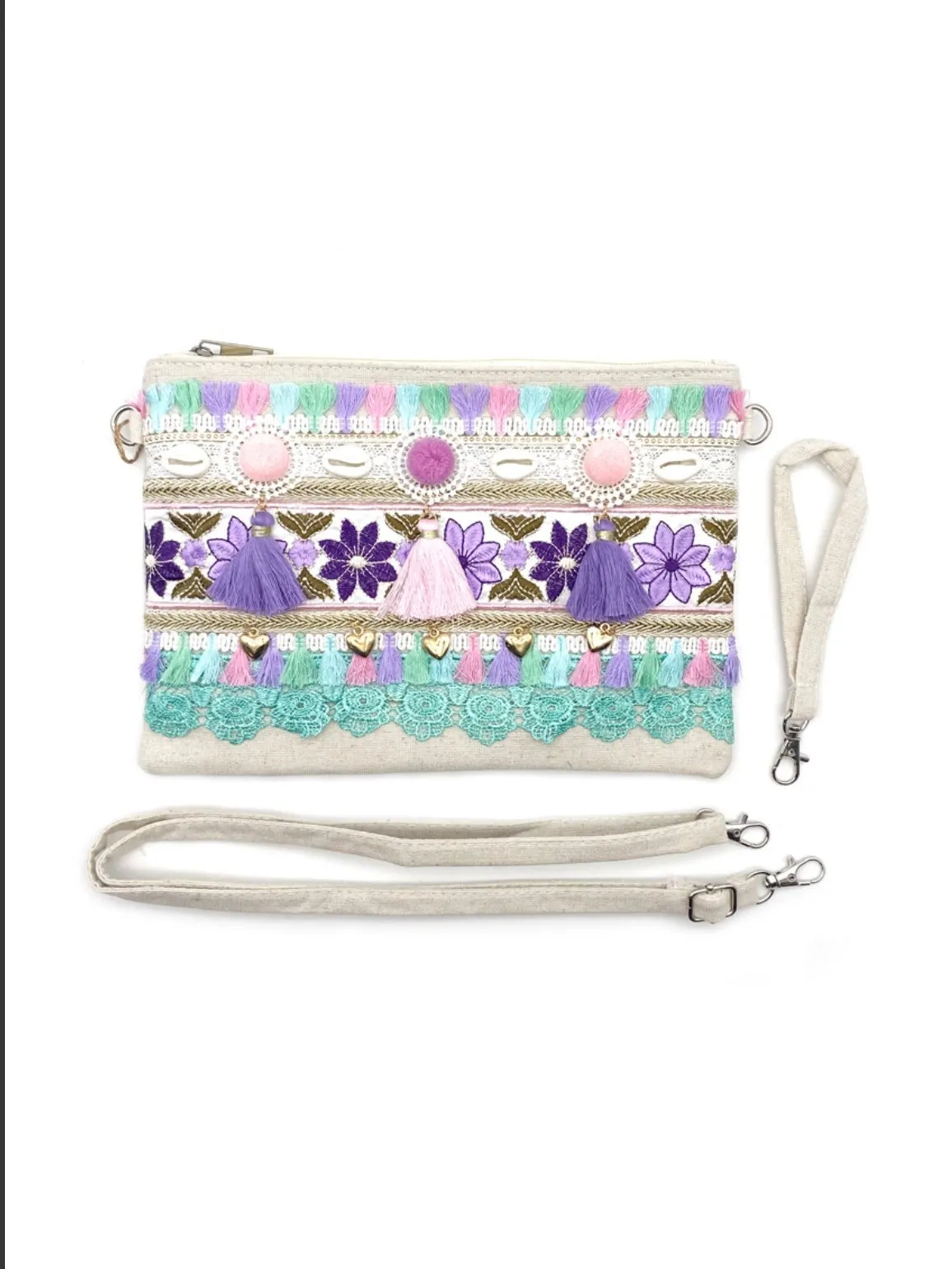 Penelope tassel clutch bag