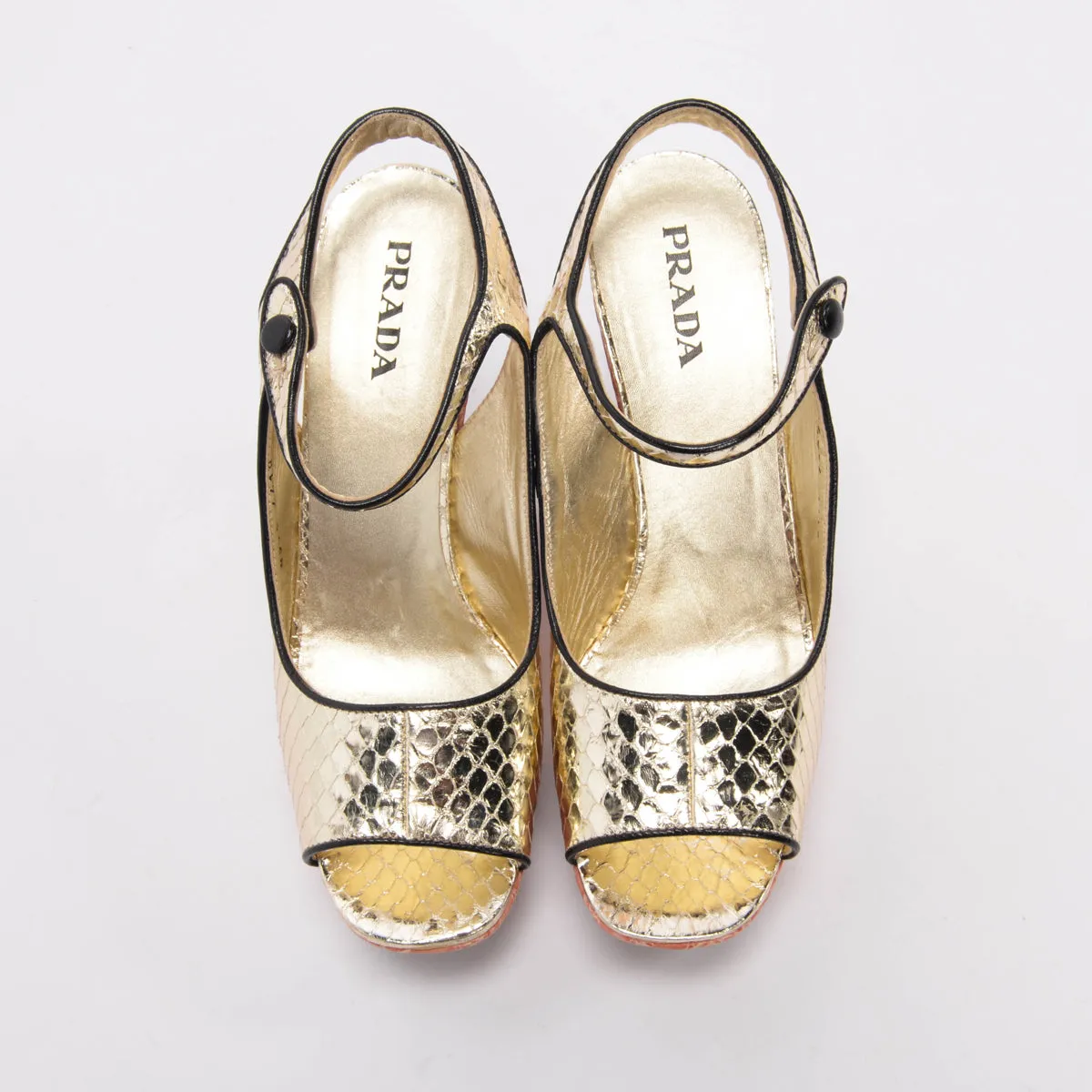Prada Pink & Gold Metallic Snake & Croc Wedges 38.5