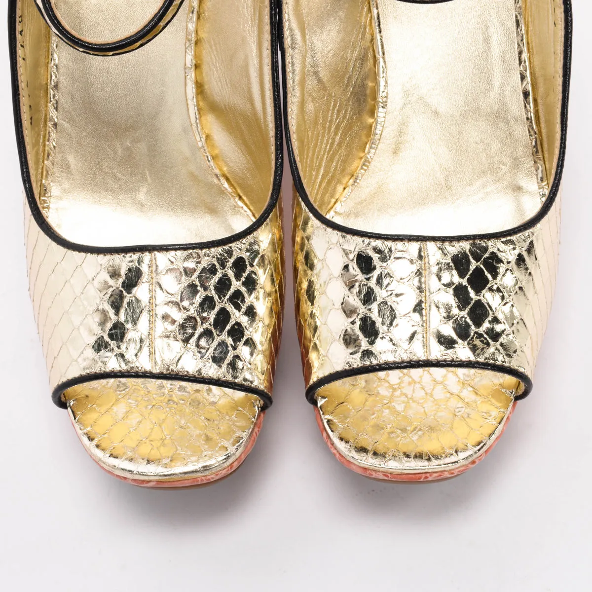 Prada Pink & Gold Metallic Snake & Croc Wedges 38.5
