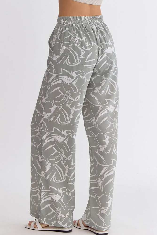 Printed Wide Leg Pant in Sage by Entro