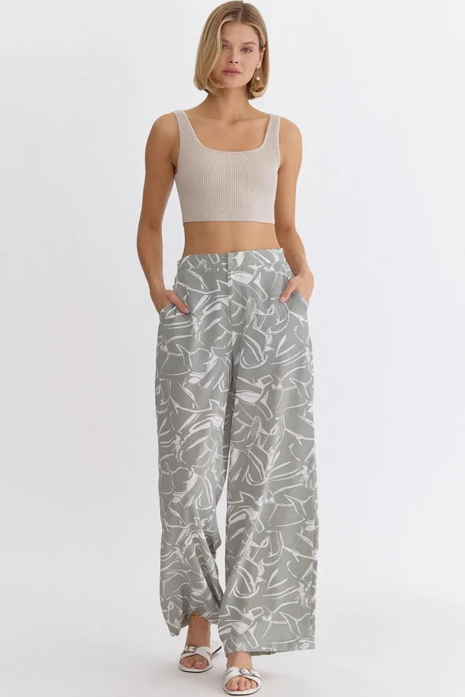 Printed Wide Leg Pant in Sage by Entro