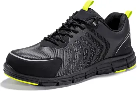 SPIEZ Men's Safety Shoes, Composite Toe, Non-Slip, Puncture-Proof, Lightweight & Breathable Work Sneakers, Black (US 7.5-12)