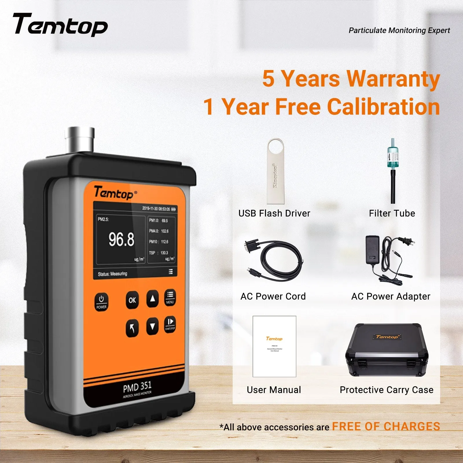 Temtop Handheld Particle Counter Particulate Meter for PM1.0/PM2.5/PM4.0/PM10/TSP PMD 351