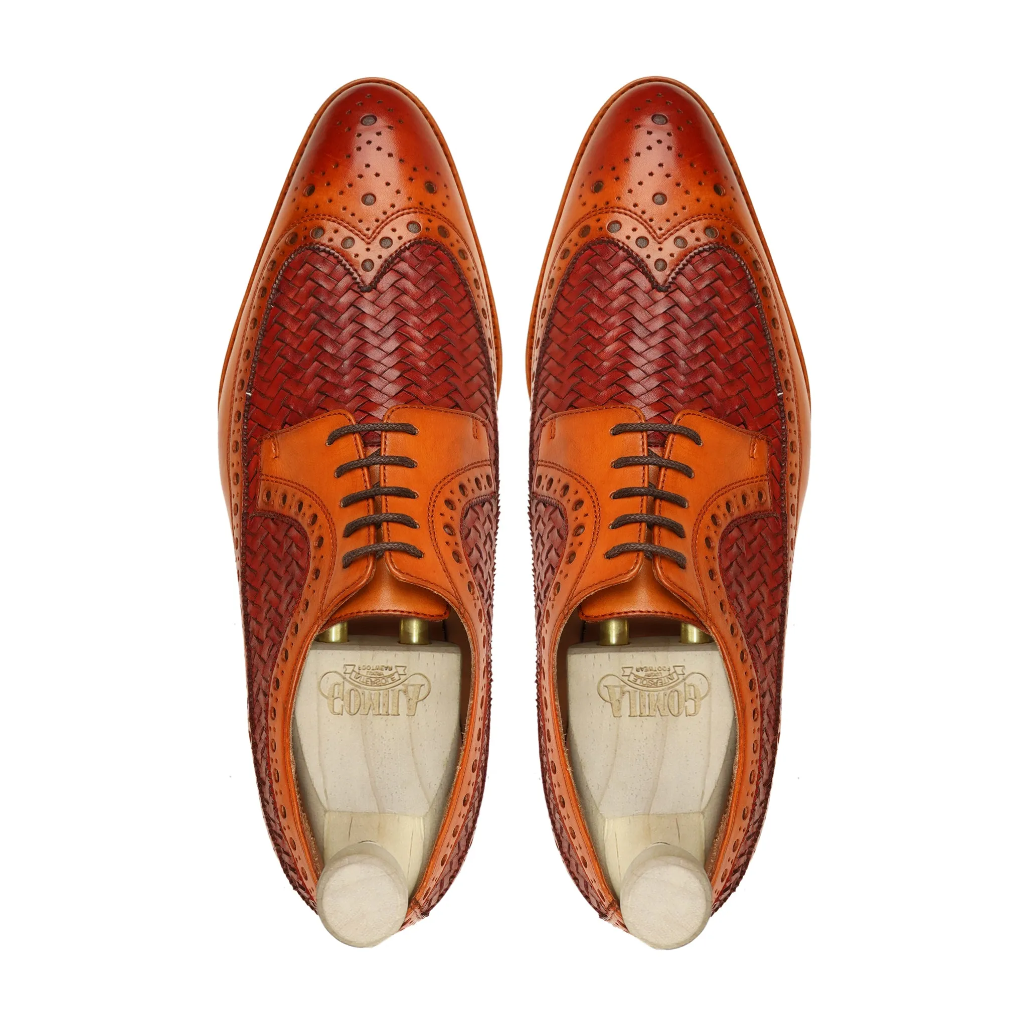 Warton - Men's Red and Tan Calf and Hand Woven Calf Leather Derby Shoe