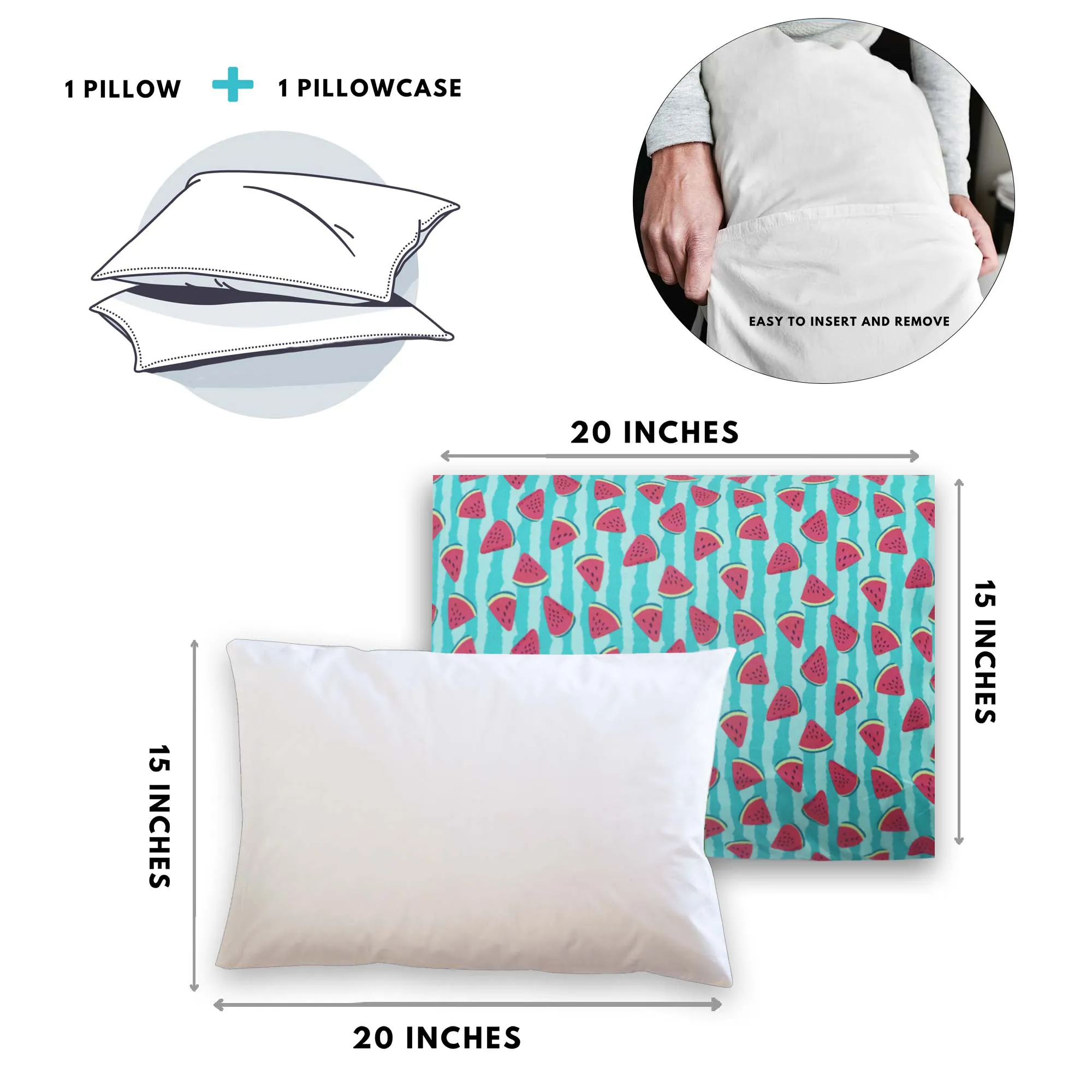 Watermelon Love - Toddler Pillow with 100% Cotton Removable cover - 20 X 15 Inches | Children Pillows