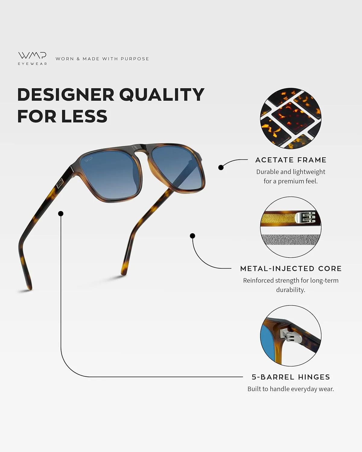 WearMe Pro Polarized Modern Aviator One-Bridge Square Mens Sunglasses