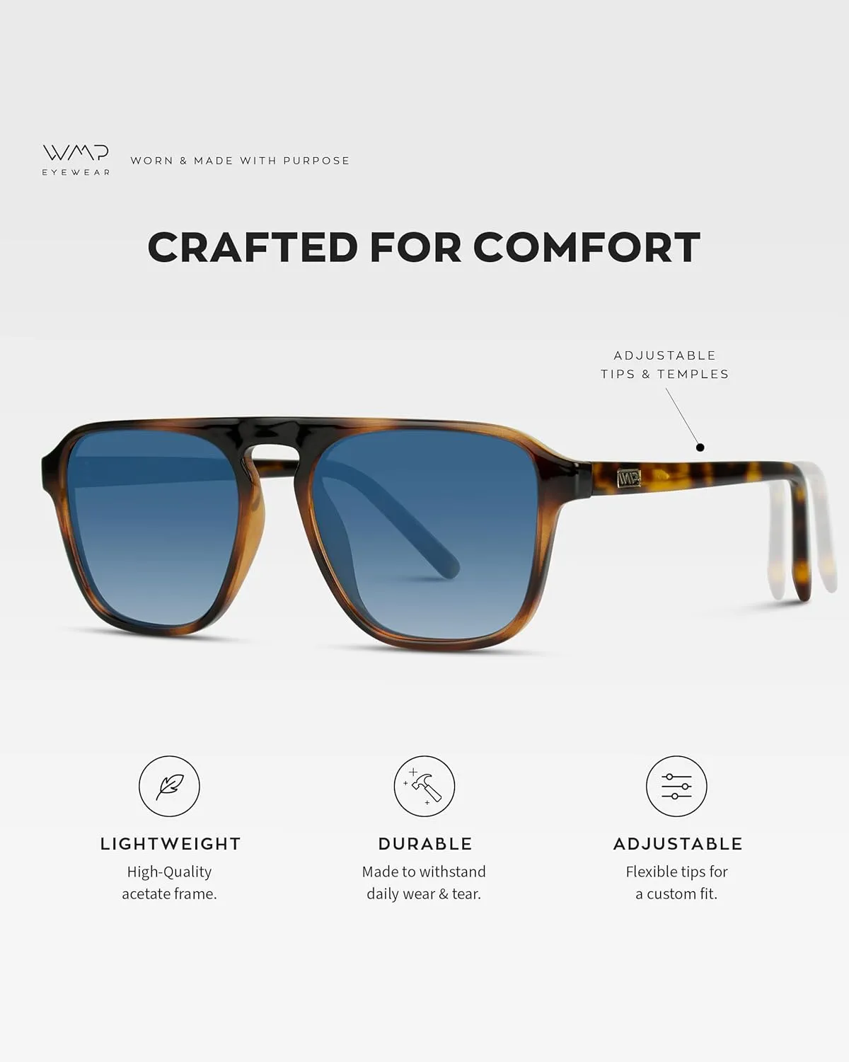 WearMe Pro Polarized Modern Aviator One-Bridge Square Mens Sunglasses