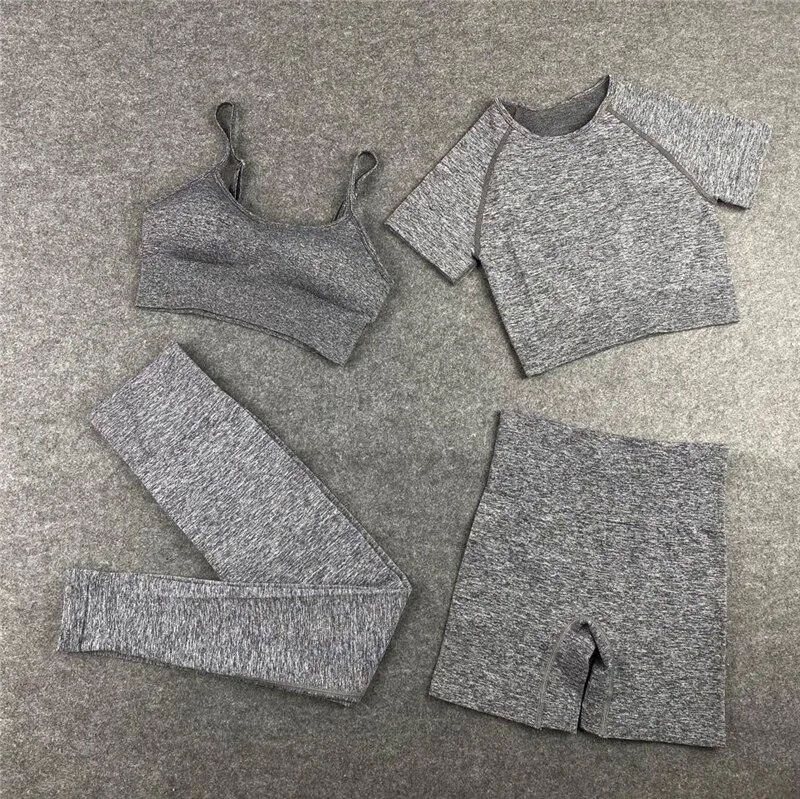 Yoga Set  Leggings Short Sleeve Crop Top Sports Bra Sport Shorts Sports Wear For Women
