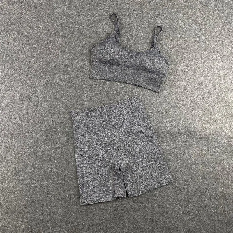 Yoga Set  Leggings Short Sleeve Crop Top Sports Bra Sport Shorts Sports Wear For Women