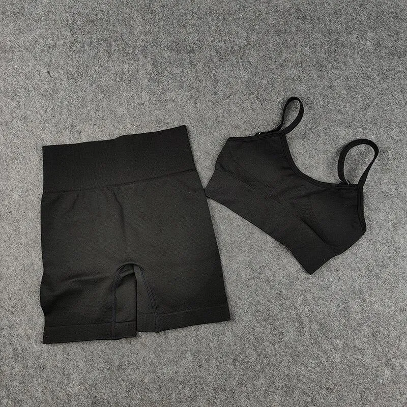 Yoga Set  Leggings Short Sleeve Crop Top Sports Bra Sport Shorts Sports Wear For Women